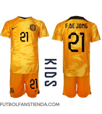 Países Bajos Frenkie de Jong #21 Primera Equipación Niños Mundial 2022 Manga Corta (+ Pantalones cortos)